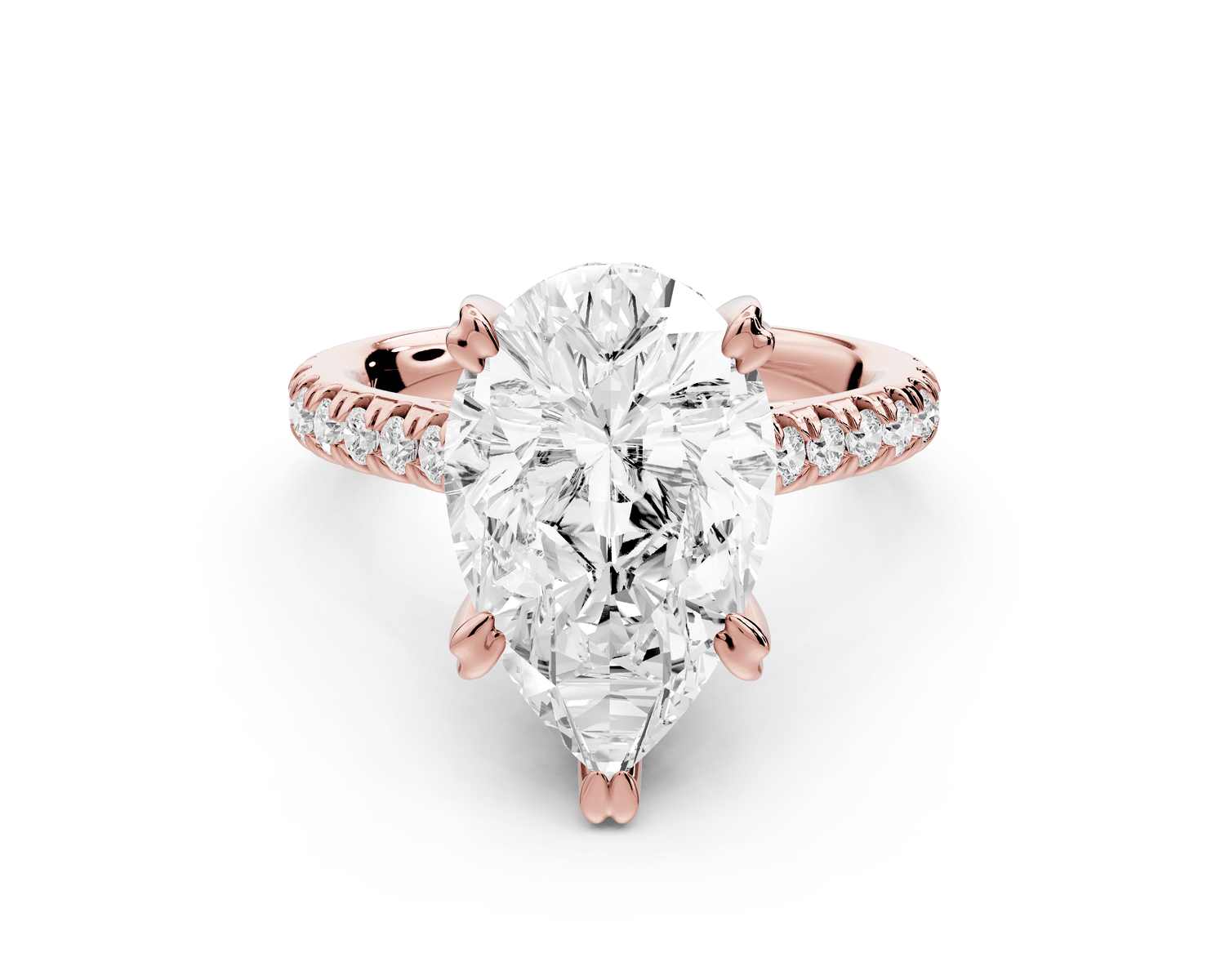 Isabella - 4ct 18k rose gold pear hidden halo diamond bridge cathedral pavé Engagement ring - Mr. Alex Jewelry