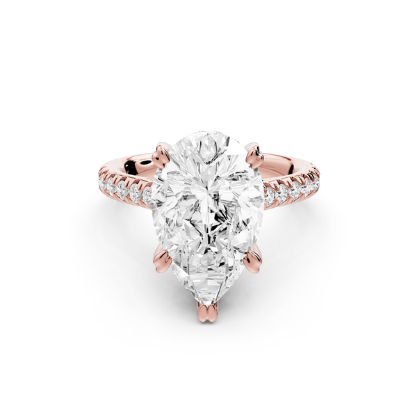 Isabella - 4ct 18k rose gold pear hidden halo diamond bridge cathedral pavé Engagement ring - Mr. Alex Jewelry