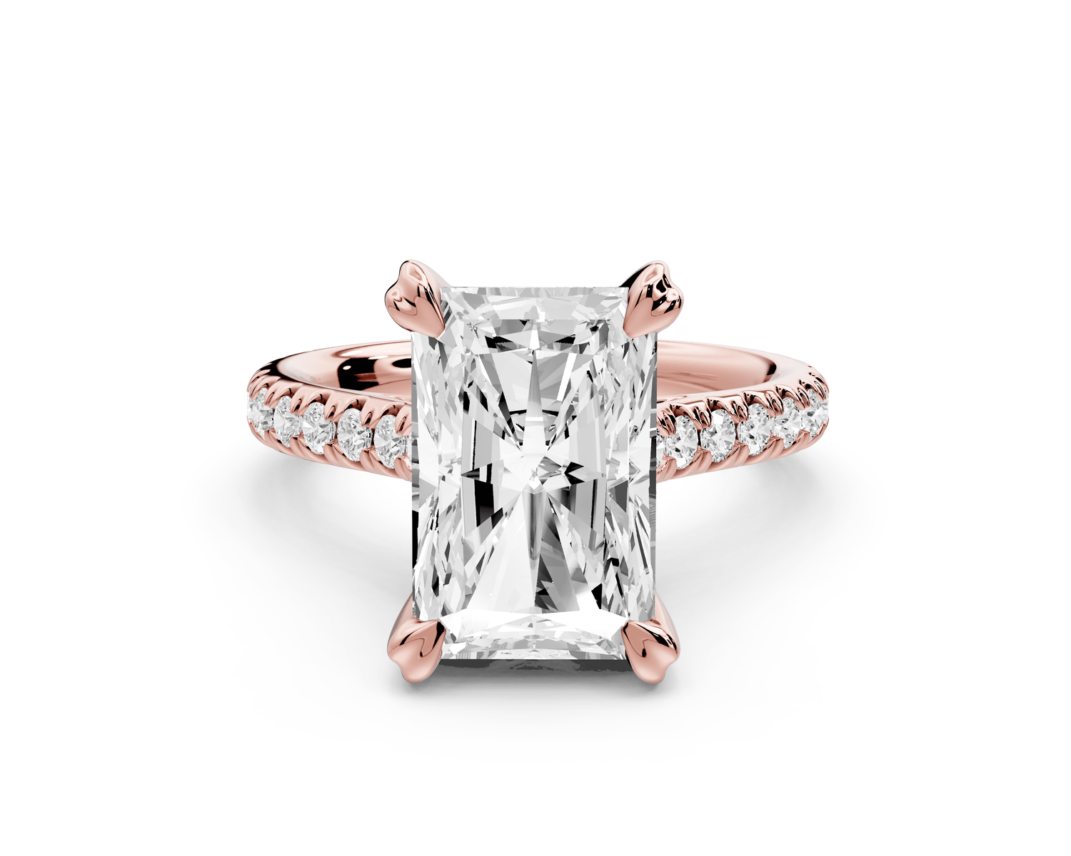 Isabella - 4ct 18k rose gold radiant hidden halo diamond bridge cathedral pavé engagement ring - Mr. Alex Jewelry
