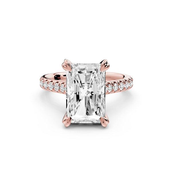 Isabella - 4ct 18k rose gold radiant hidden halo diamond bridge cathedral pavé engagement ring - Mr. Alex Jewelry