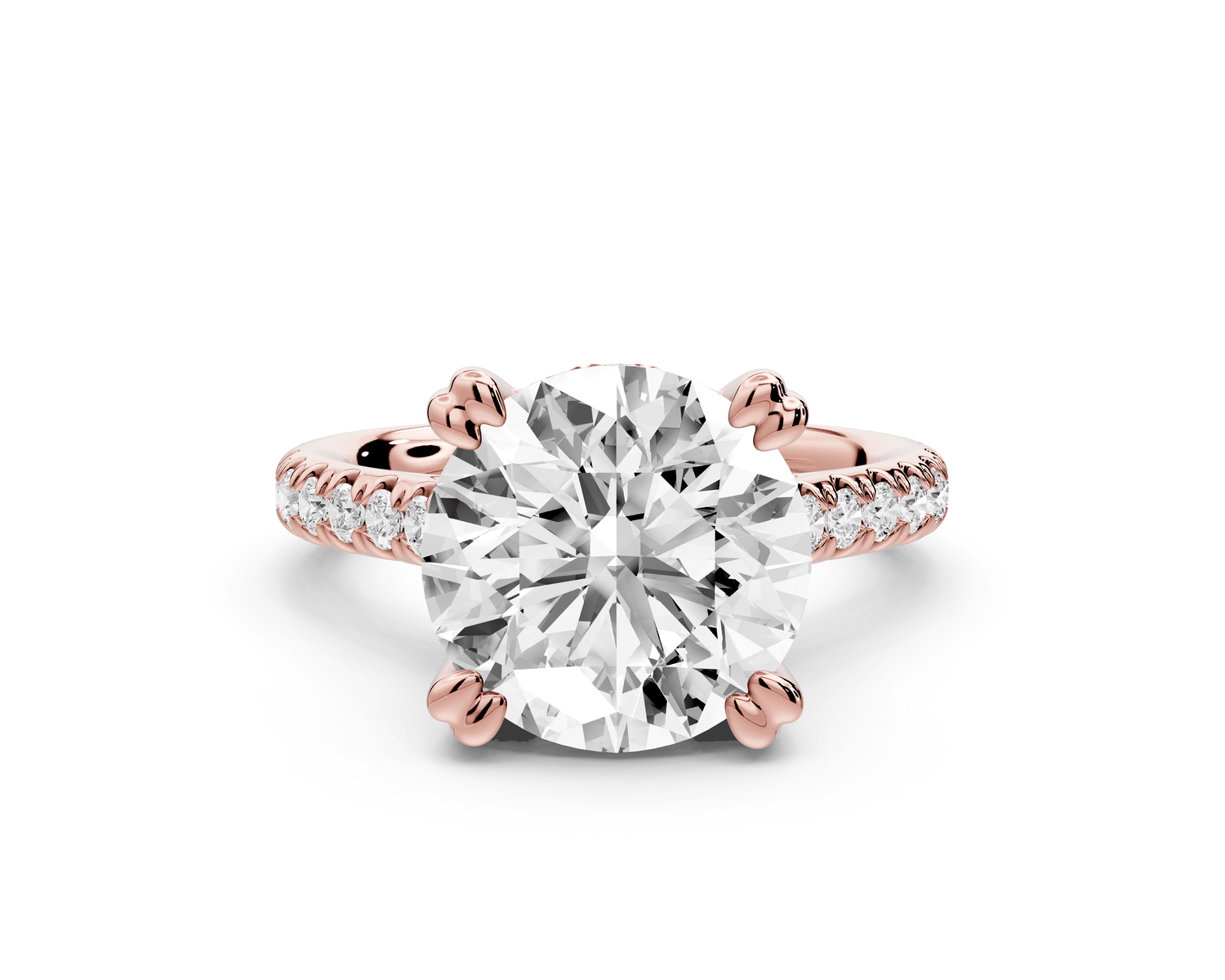 Isabella - 4ct 18k rose gold round hidden halo diamond bridge cathedral pavé engagment ring - Mr. Alex Jewelry