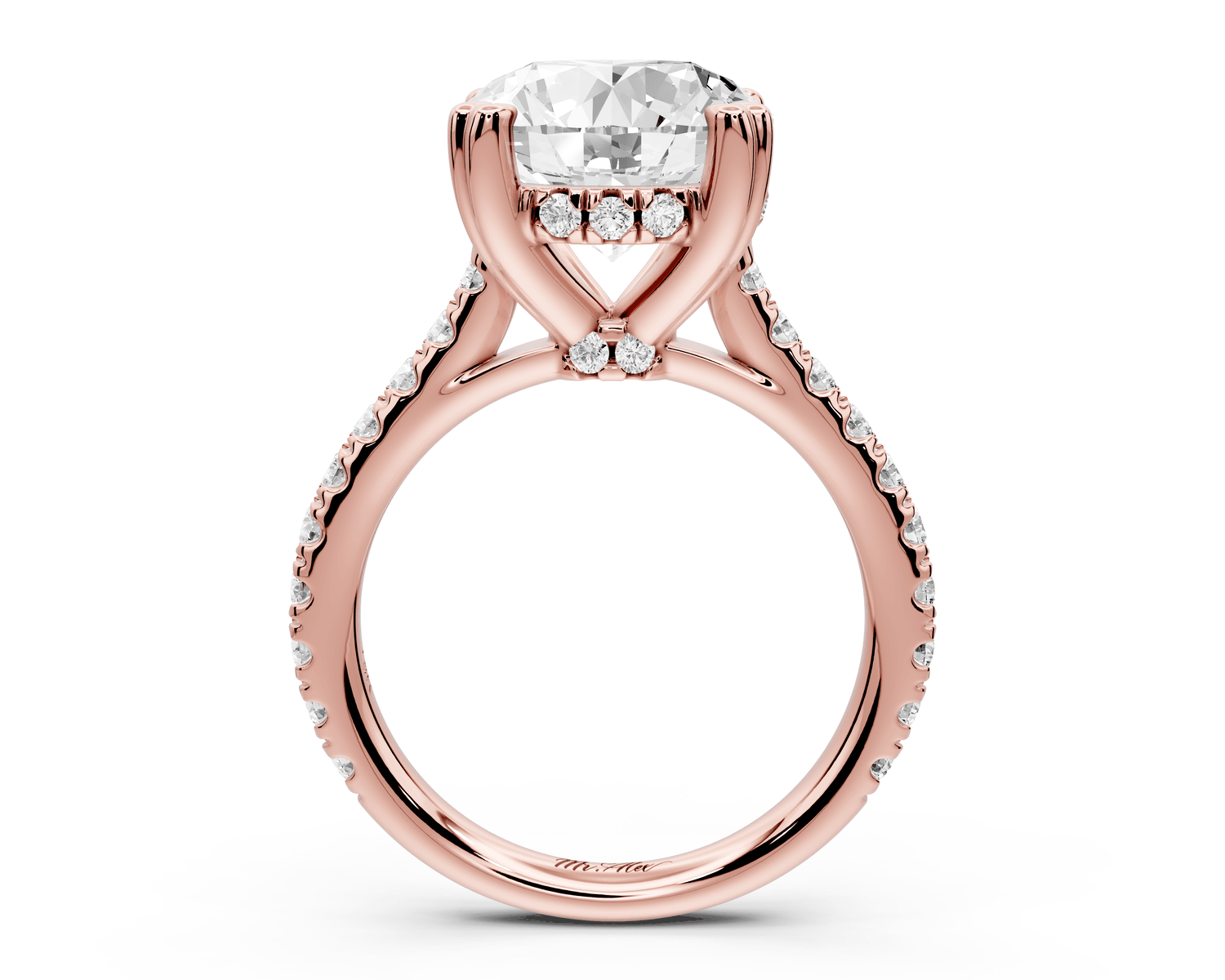 Isabella - 4ct 18k rose gold round hidden halo diamond bridge cathedral pavé engagment ring - Mr. Alex Jewelry