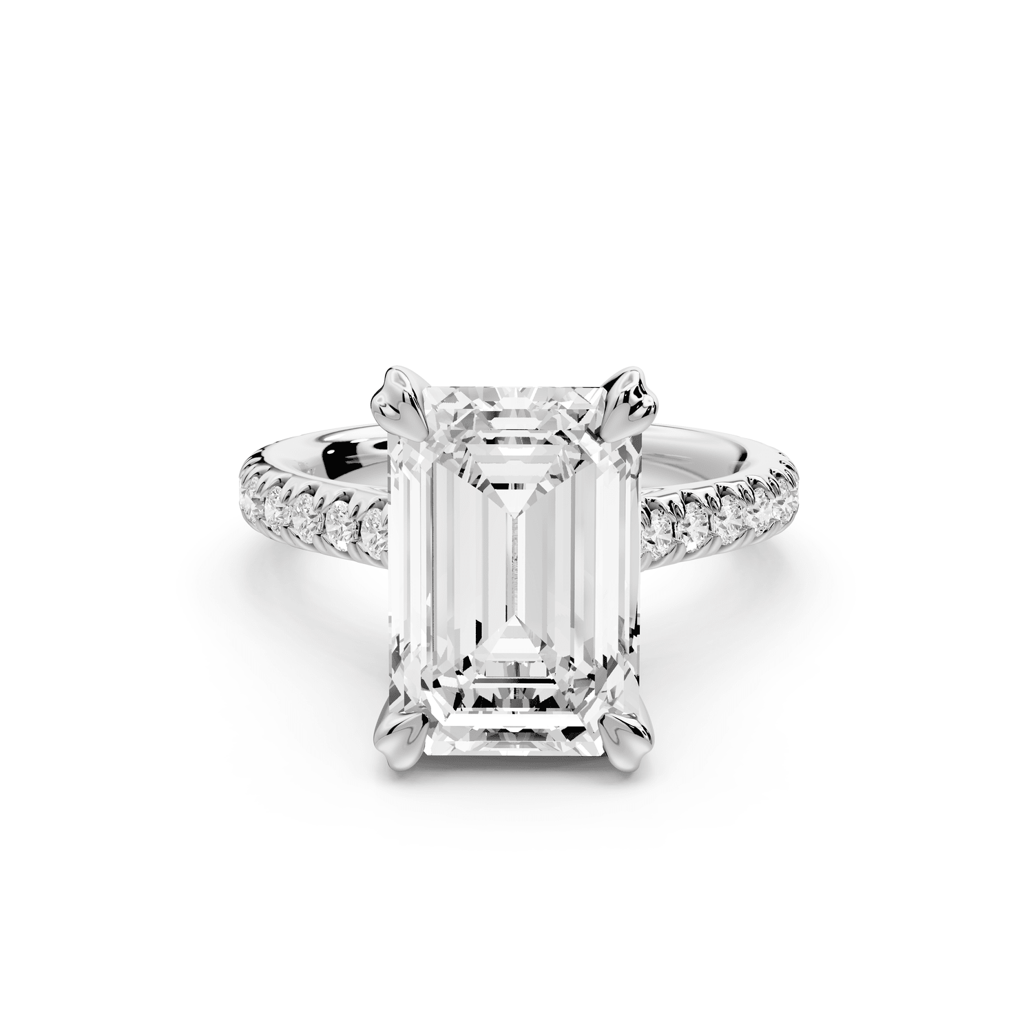 Isabella - 4ct 18k white gold emerald hidden halo diamond bridge cathedral pavé Engagement ring - Mr. Alex Jewelry