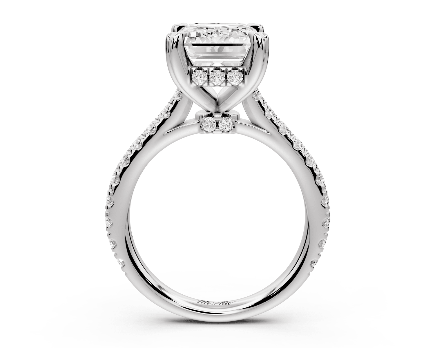 Isabella - 4ct 18k white gold emerald hidden halo diamond bridge cathedral pavé Engagement ring - Mr. Alex Jewelry