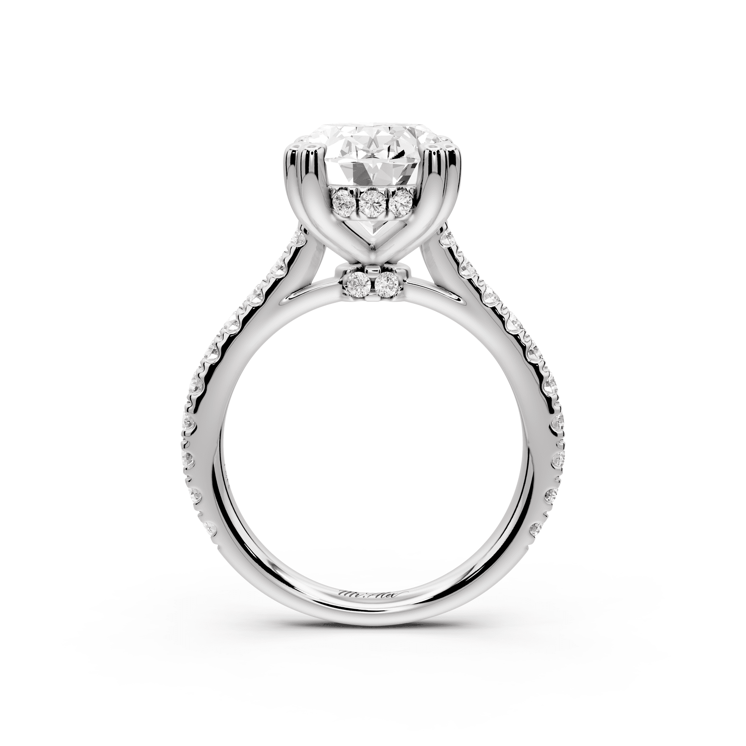 Isabella - 4ct 18k white gold oval hidden halo diamond bridge cathedral pavé Engagement ring - Mr. Alex Jewelry