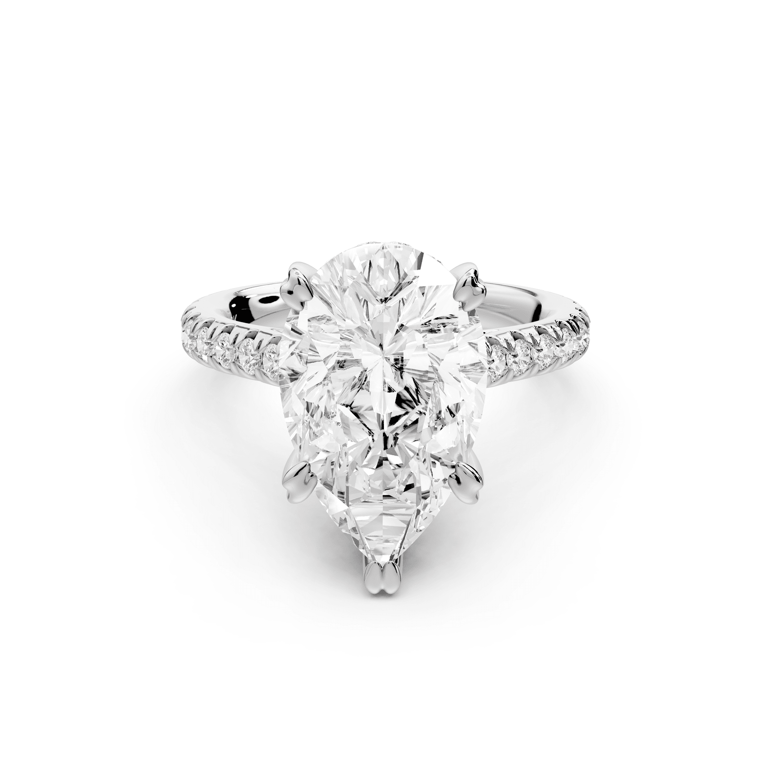 Isabella - 4ct 18k white gold pear hidden halo diamond bridge cathedral pavé Engagement ring - Mr. Alex Jewelry
