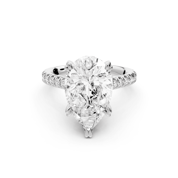 Isabella - 4ct 18k white gold pear hidden halo diamond bridge cathedral pavé Engagement ring - Mr. Alex Jewelry