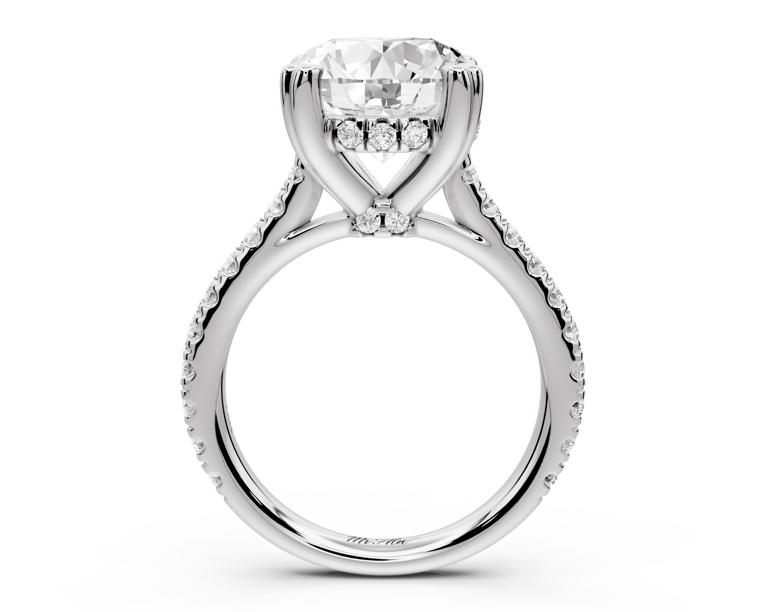 Isabella - 4ct 18k white gold round hidden halo diamond bridge cathedral pavé engagment ring - Mr. Alex Jewelry