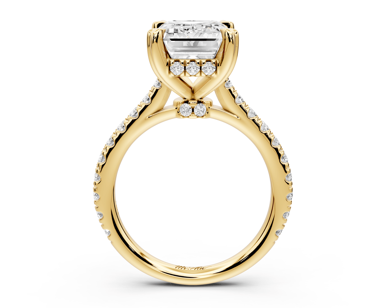 Isabella - 4ct 18k yellow gold emerald hidden halo diamond bridge cathedral pavé Engagement ring - Mr. Alex Jewelry