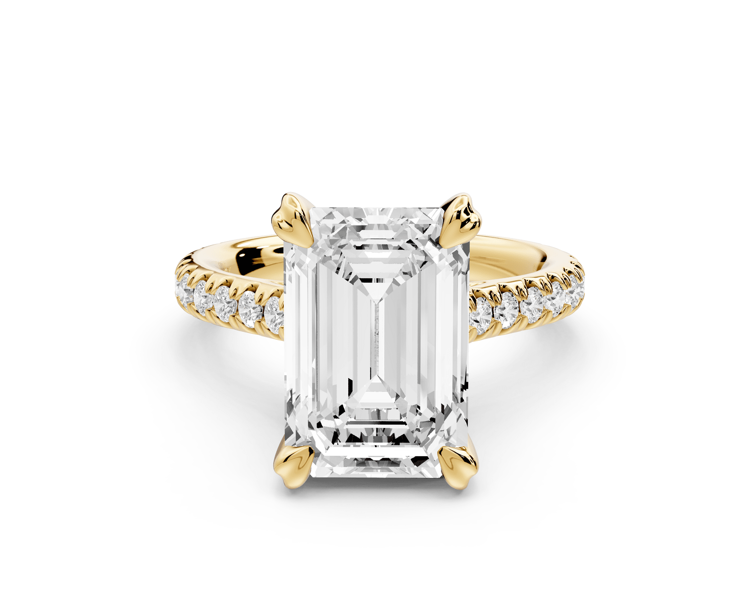 Isabella - 4ct 18k yellow gold emerald hidden halo diamond bridge cathedral pavé Engagement ring - Mr. Alex Jewelry