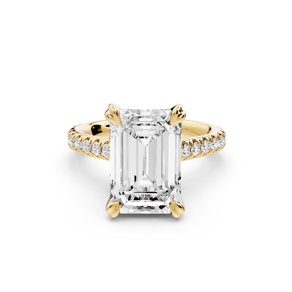 Isabella - 4ct 18k yellow gold emerald hidden halo diamond bridge cathedral pavé Engagement ring - Mr. Alex Jewelry