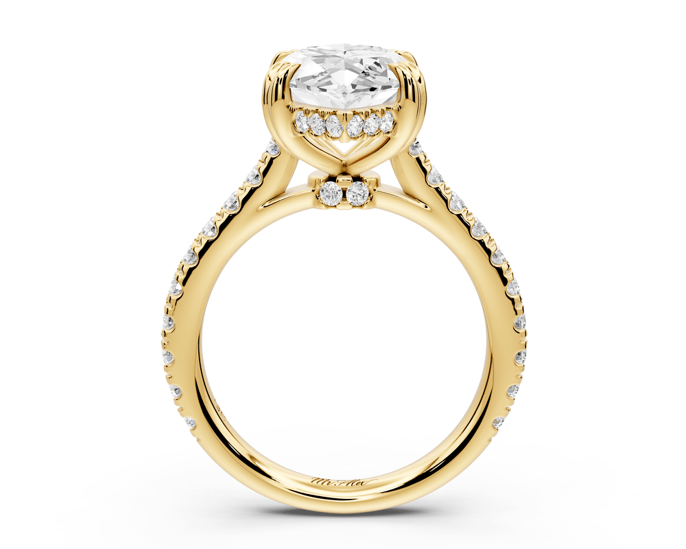 Isabella - 4ct 18k yellow gold marquise hidden halo diamond bridge cathedral pavé engagement ring - Mr. Alex Jewelry