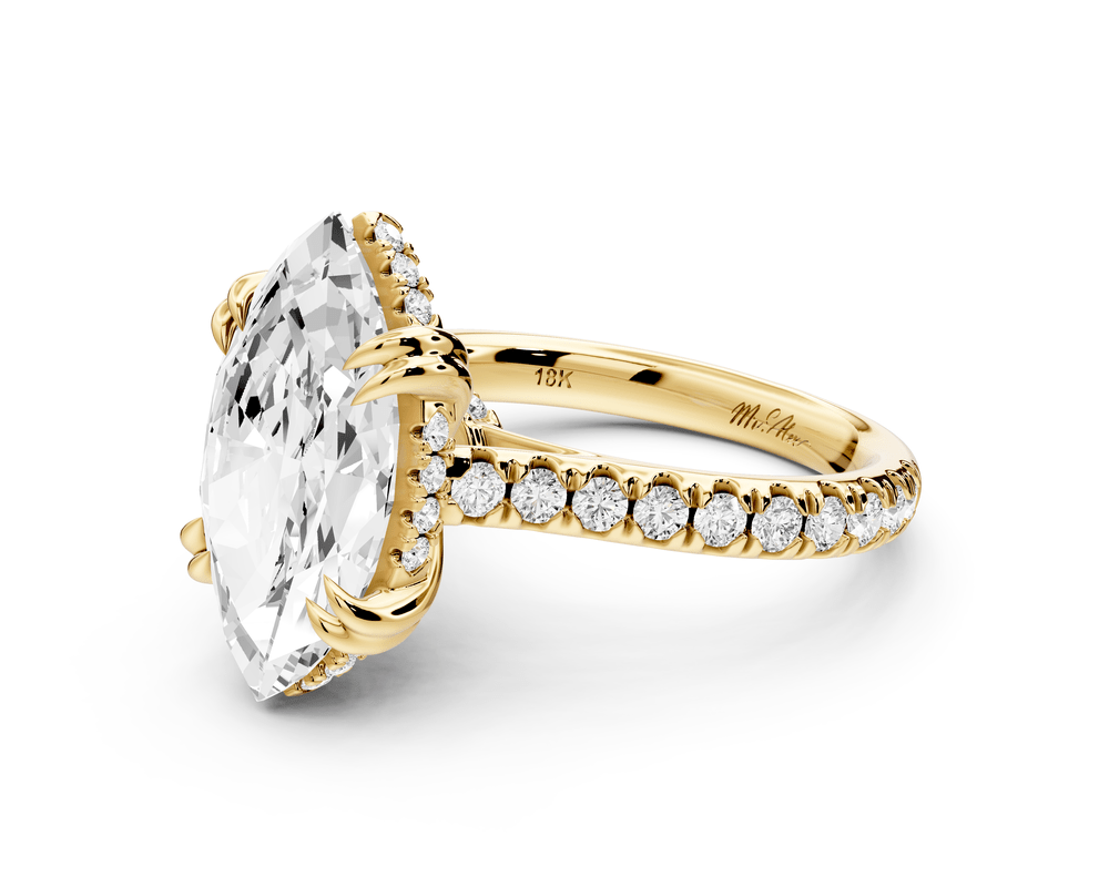 Isabella - 4ct 18k yellow gold marquise hidden halo diamond bridge cathedral pavé engagement ring - Mr. Alex Jewelry