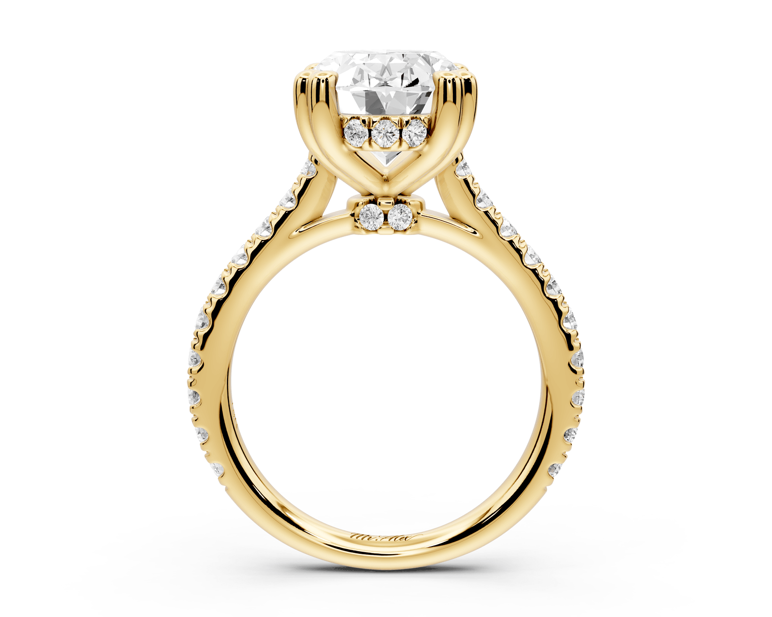 Isabella - 4ct 18k yellow gold oval hidden halo diamond bridge cathedral pavé Engagement ring - Mr. Alex Jewelry