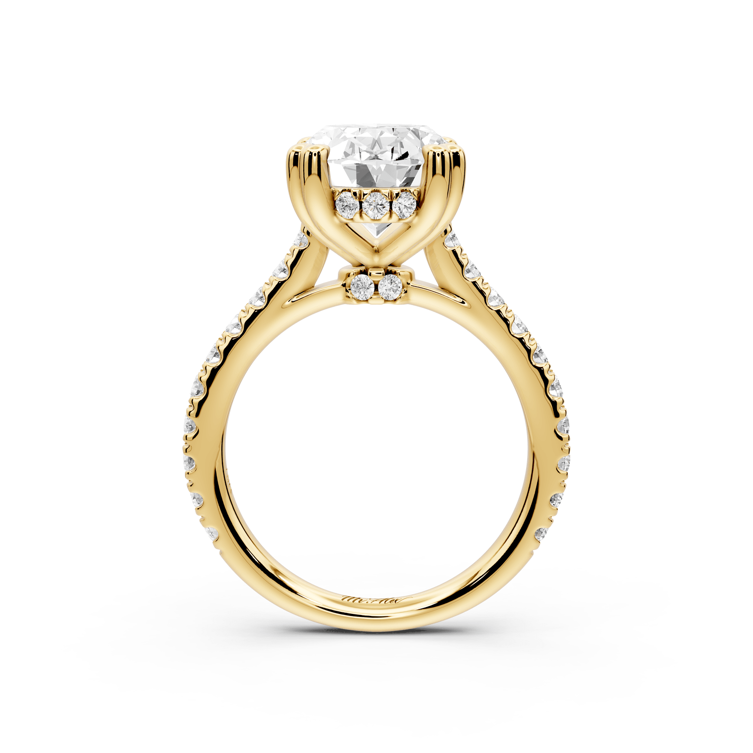 Isabella - 4ct 18k yellow gold oval hidden halo diamond bridge cathedral pavé Engagement ring - Mr. Alex Jewelry