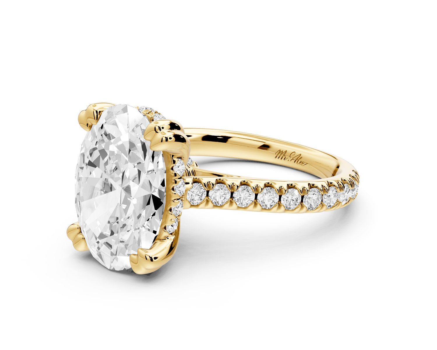 Isabella - 4ct 18k yellow gold oval hidden halo diamond bridge cathedral pavé Engagement ring - Mr. Alex Jewelry