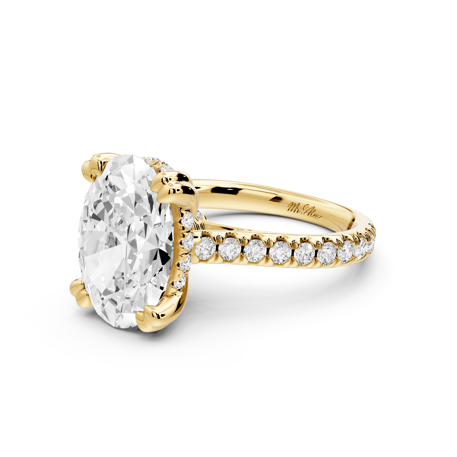 Isabella - 4ct 18k yellow gold oval hidden halo diamond bridge cathedral pavé Engagement ring - Mr. Alex Jewelry