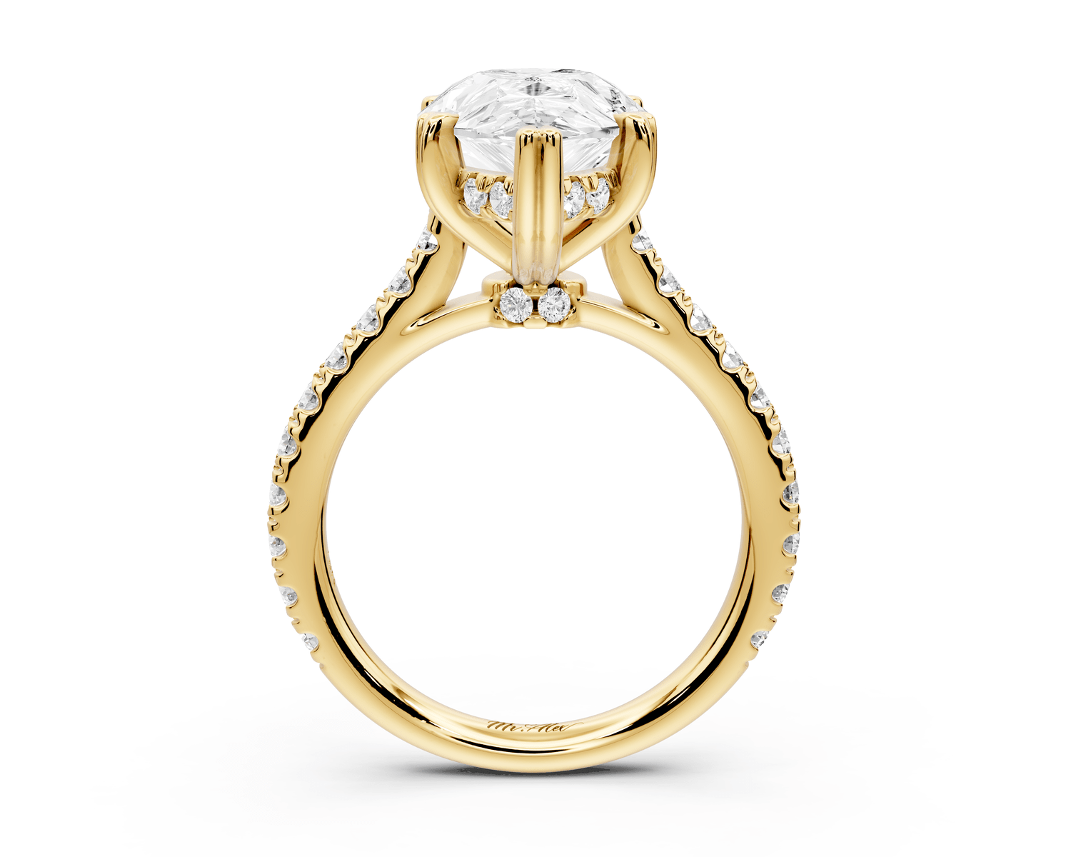 Isabella - 4ct 18k yellow gold pear hidden halo diamond bridge cathedral pavé Engagement ring - Mr. Alex Jewelry