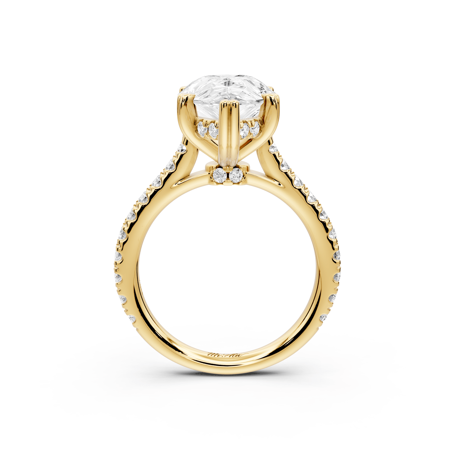 Isabella - 4ct 18k yellow gold pear hidden halo diamond bridge cathedral pavé Engagement ring - Mr. Alex Jewelry
