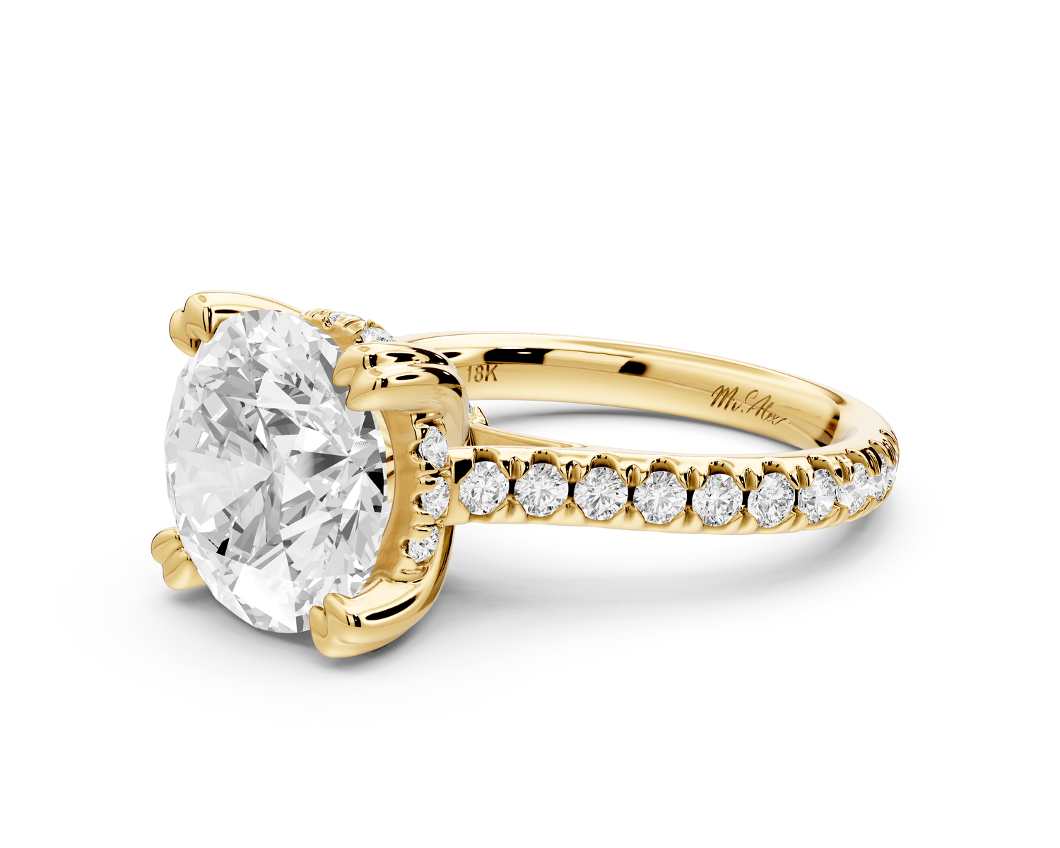 Isabella - 4ct 18k yellow gold round hidden halo diamond bridge cathedral pavé engagment ring - Mr. Alex Jewelry