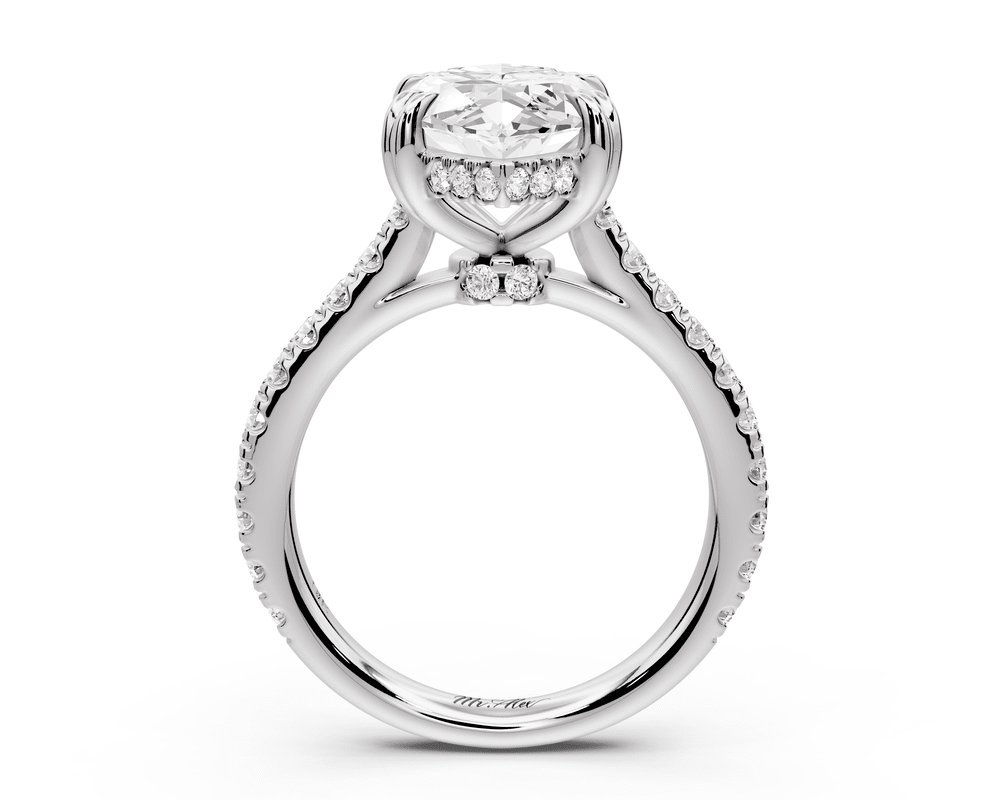 Isabella - 4ct platinum marquise hidden halo diamond bridge cathedral pavé engagement ring - Mr. Alex Jewelry