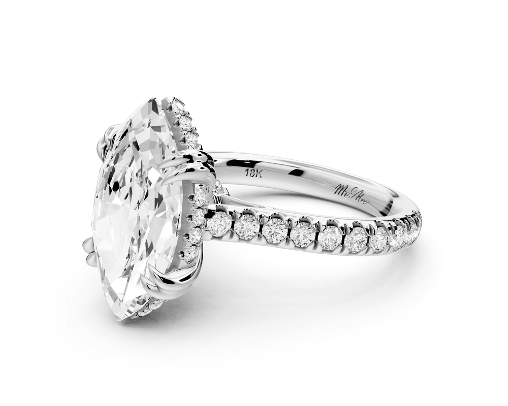 Isabella - 4ct platinum marquise hidden halo diamond bridge cathedral pavé engagement ring - Mr. Alex Jewelry