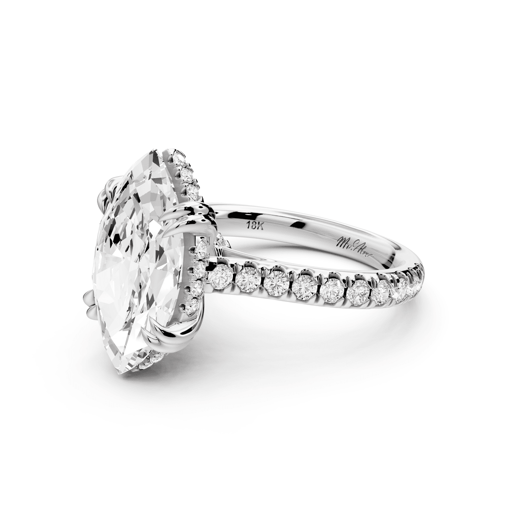 Isabella - 4ct platinum marquise hidden halo diamond bridge cathedral pavé engagement ring - Mr. Alex Jewelry