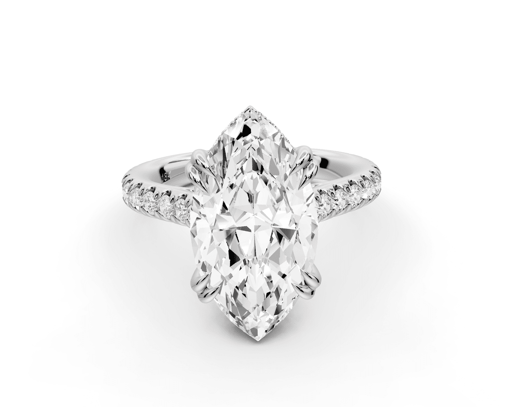 Isabella - 4ct platinum marquise hidden halo diamond bridge cathedral pavé engagement ring - Mr. Alex Jewelry