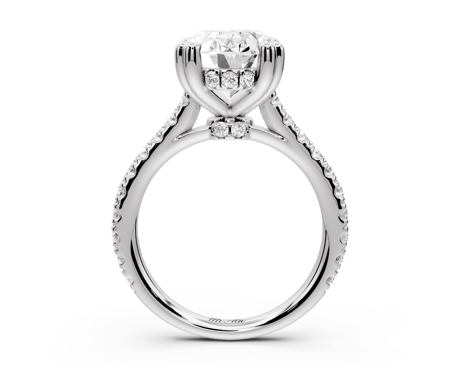 Isabella - 4ct platinum oval hidden halo diamond bridge cathedral pavé Engagement ring - Mr. Alex Jewelry