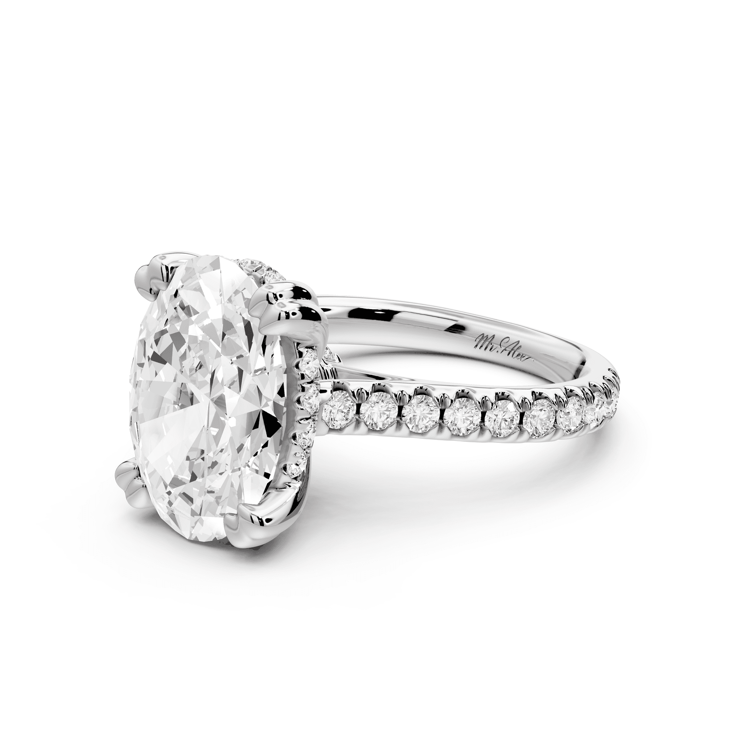 Isabella - 4ct platinum oval hidden halo diamond bridge cathedral pavé Engagement ring - Mr. Alex Jewelry