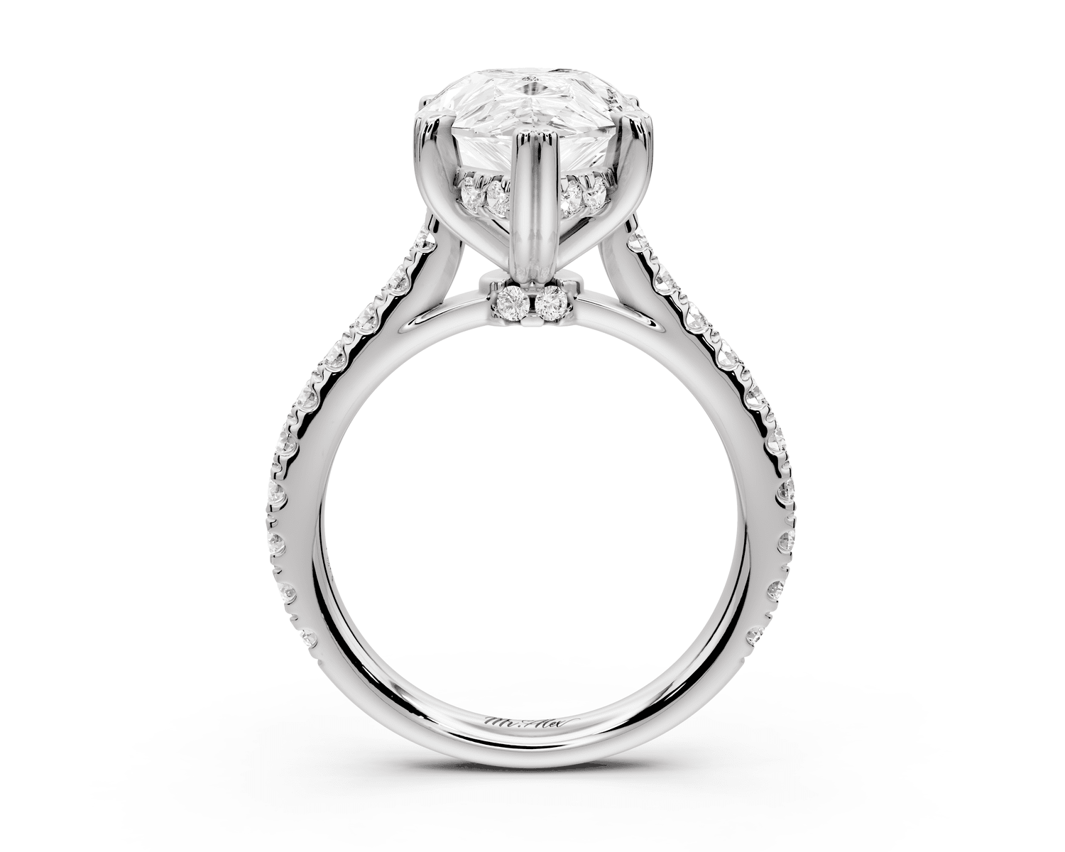 Isabella - 4ct platinum pear hidden halo diamond bridge cathedral pavé Engagement ring - Mr. Alex Jewelry