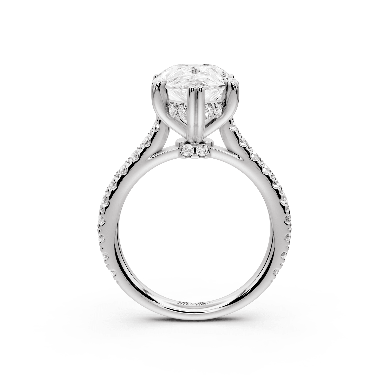 Isabella - 4ct platinum pear hidden halo diamond bridge cathedral pavé Engagement ring - Mr. Alex Jewelry