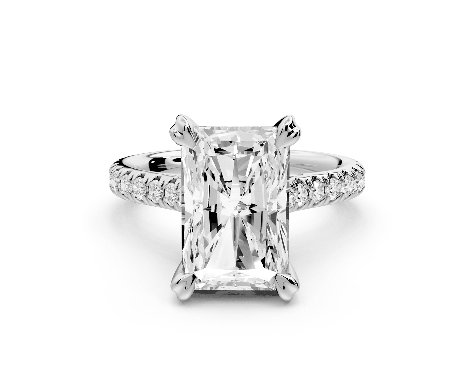 Isabella - 4ct platinum radiant hidden halo diamond bridge cathedral pavé engagement ring - Mr. Alex Jewelry