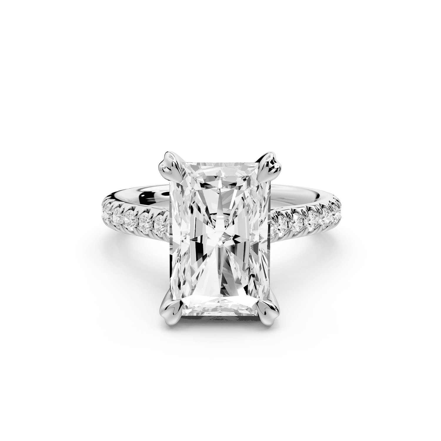 Isabella - 4ct platinum radiant hidden halo diamond bridge cathedral pavé engagement ring - Mr. Alex Jewelry