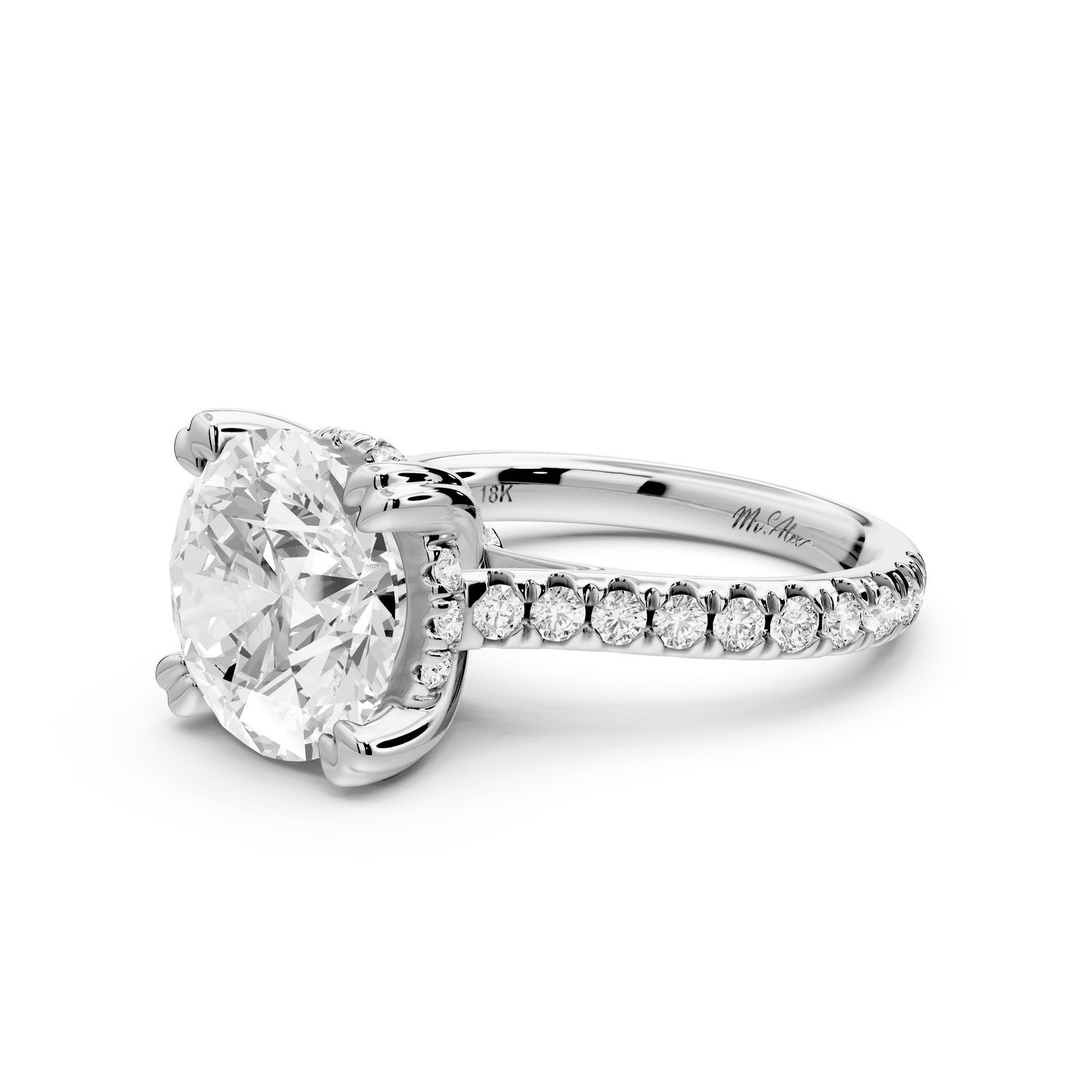 Isabella - 4ct platinum round hidden halo diamond bridge cathedral pavé engagment ring - Mr. Alex Jewelry