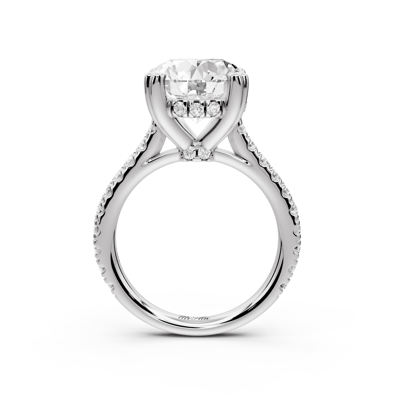 Isabella - 4ct platinum round hidden halo diamond bridge cathedral pavé engagment ring - Mr. Alex Jewelry