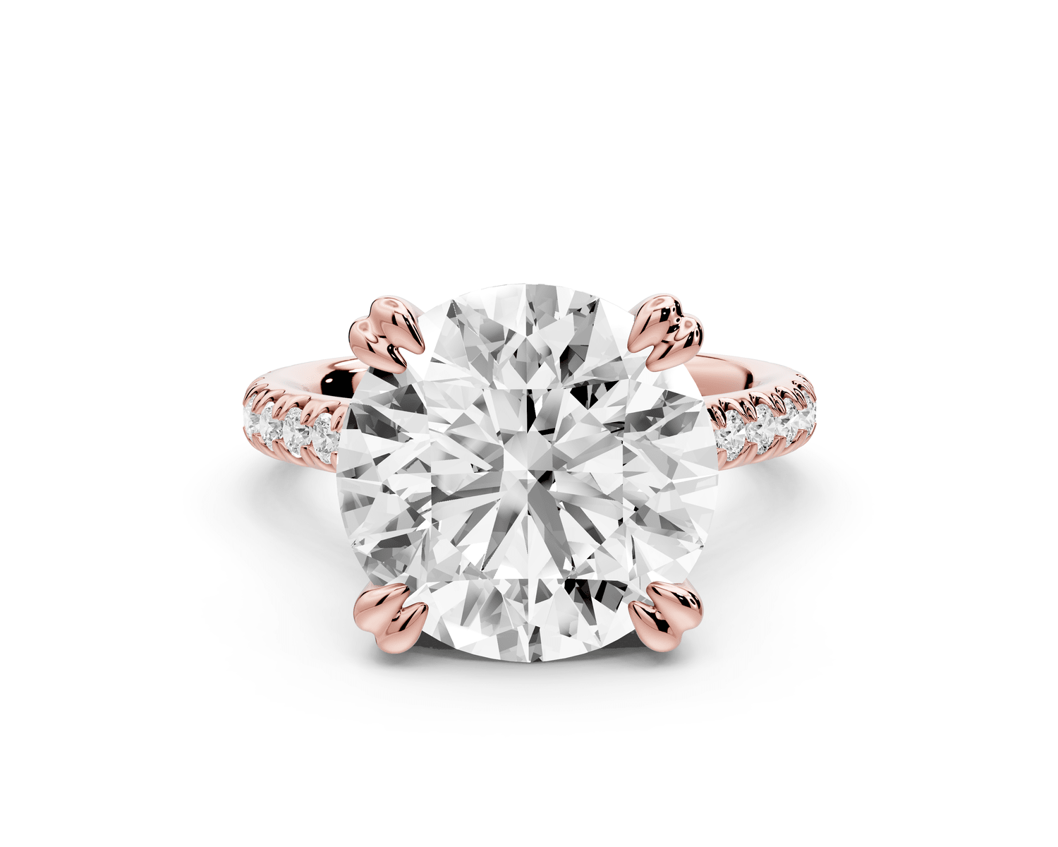 Isabella - 5ct 14k rose gold round hidden halo diamond bridge cathedral pavé engagment ring - Mr. Alex Jewelry