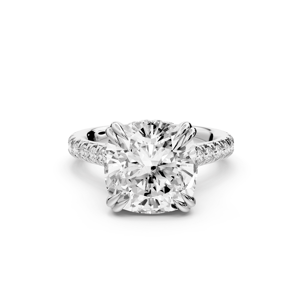 Isabella - 5ct 14k white gold cushion hidden halo diamond bridge cathedral pavé engagement ring - Mr. Alex Jewelry