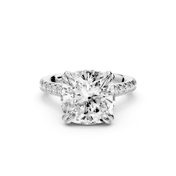 Isabella - 5ct 14k white gold cushion hidden halo diamond bridge cathedral pavé engagement ring - Mr. Alex Jewelry
