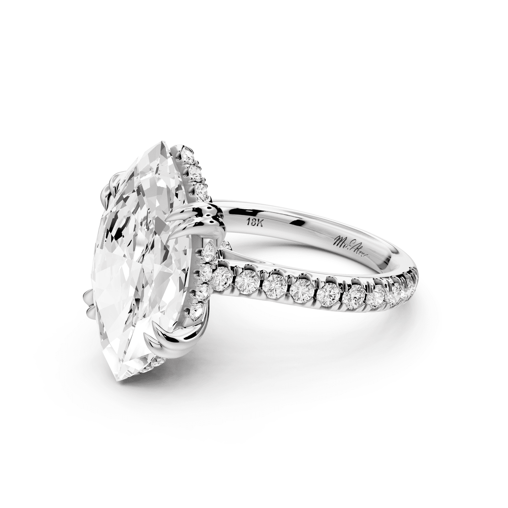 Isabella - 5ct 14k white gold marquise hidden halo diamond bridge cathedral pavé engagement ring - Mr. Alex Jewelry