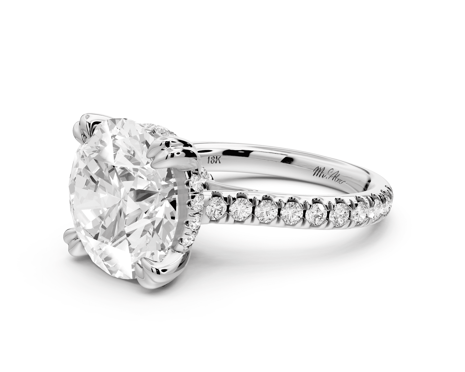 Isabella - 5ct 14k white gold round hidden halo diamond bridge cathedral pavé engagment ring - Mr. Alex Jewelry