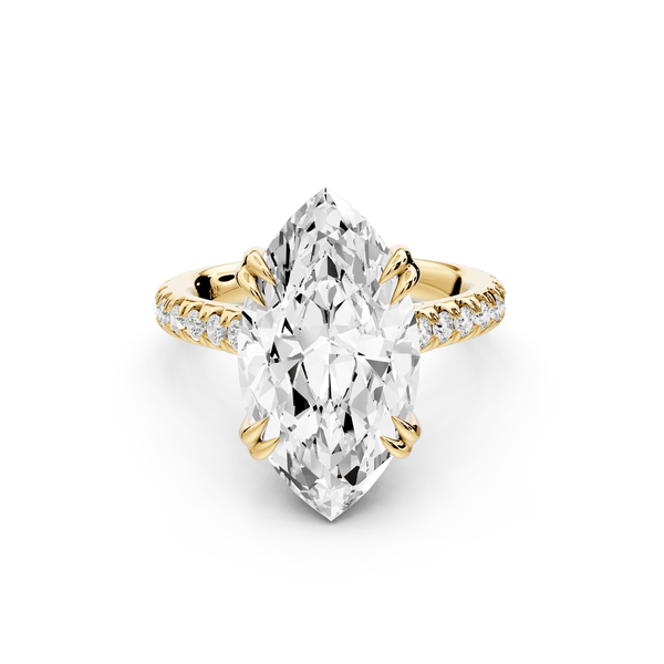 Isabella - 5ct 14k yellow gold marquise hidden halo diamond bridge cathedral pavé engagement ring - Mr. Alex Jewelry