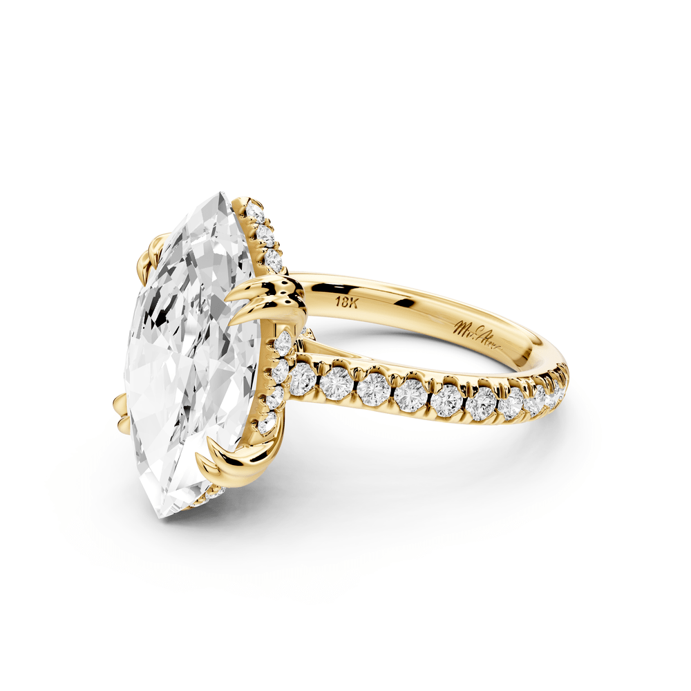Isabella - 5ct 14k yellow gold marquise hidden halo diamond bridge cathedral pavé engagement ring - Mr. Alex Jewelry
