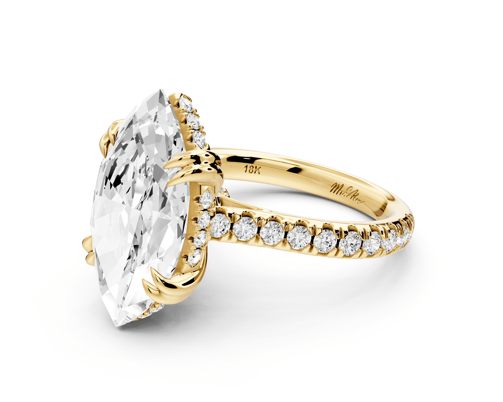 Isabella - 5ct 14k yellow gold marquise hidden halo diamond bridge cathedral pavé engagement ring - Mr. Alex Jewelry