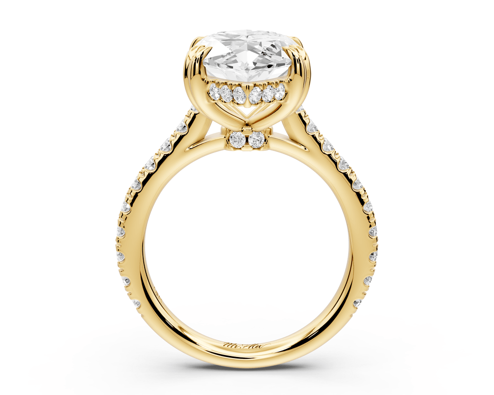 Isabella - 5ct 14k yellow gold marquise hidden halo diamond bridge cathedral pavé engagement ring - Mr. Alex Jewelry