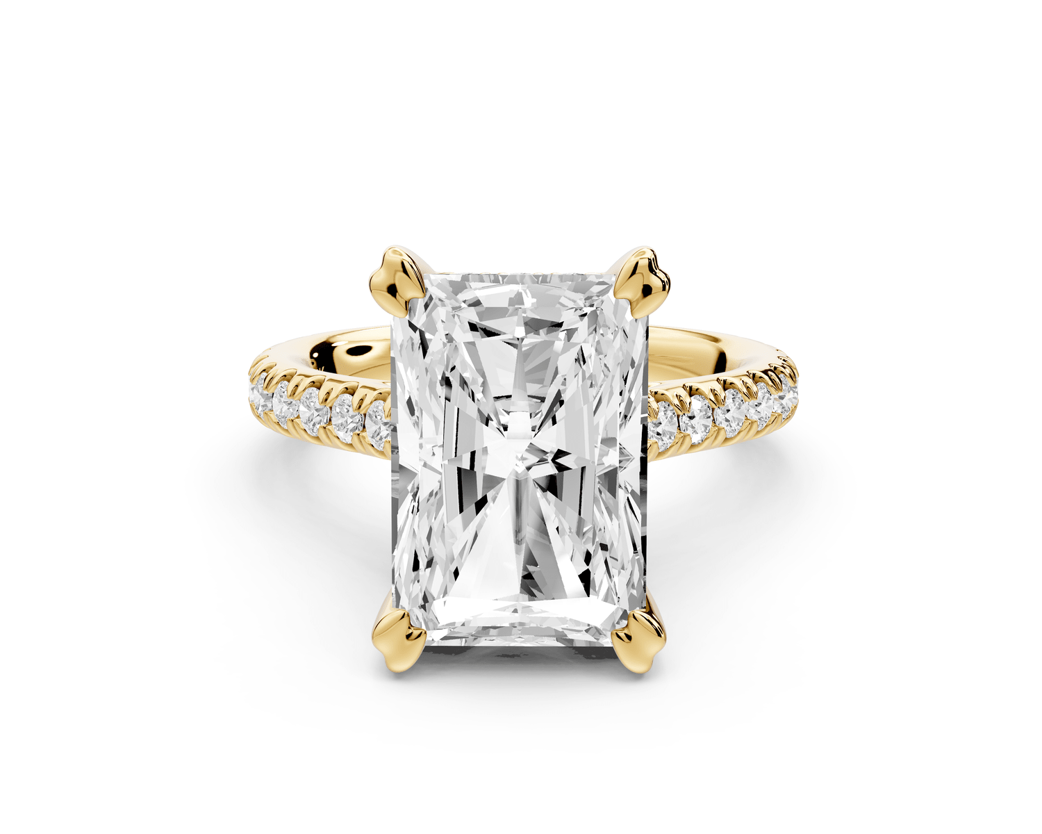 Isabella - 5ct 14k yellow gold radiant hidden halo diamond bridge cathedral pavé engagement ring - Mr. Alex Jewelry