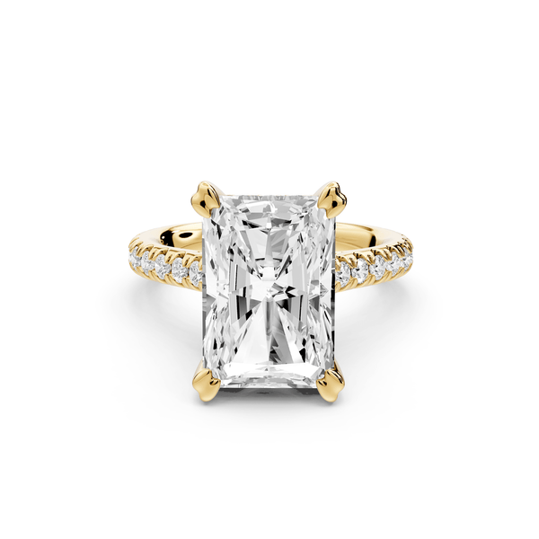 Isabella - 5ct 14k yellow gold radiant hidden halo diamond bridge cathedral pavé engagement ring - Mr. Alex Jewelry