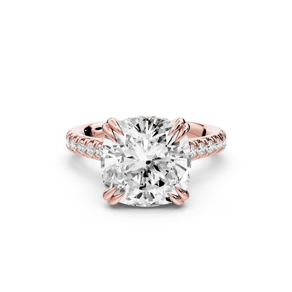 Isabella - 5ct 18k rose gold cushion hidden halo diamond bridge cathedral pavé engagement ring - Mr. Alex Jewelry