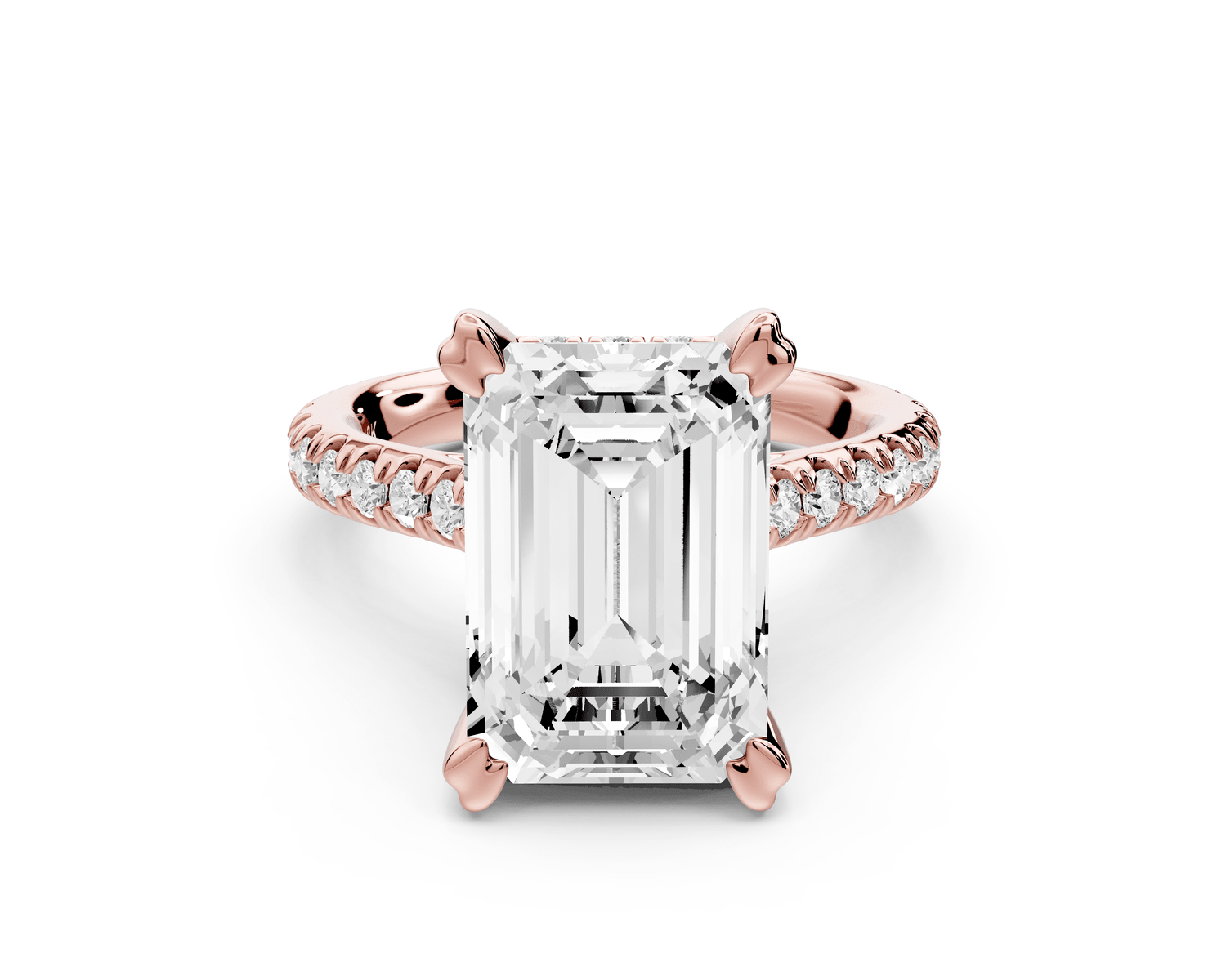 Isabella - 5ct 18k rose gold emerald hidden halo diamond bridge cathedral pavé Engagement ring - Mr. Alex Jewelry