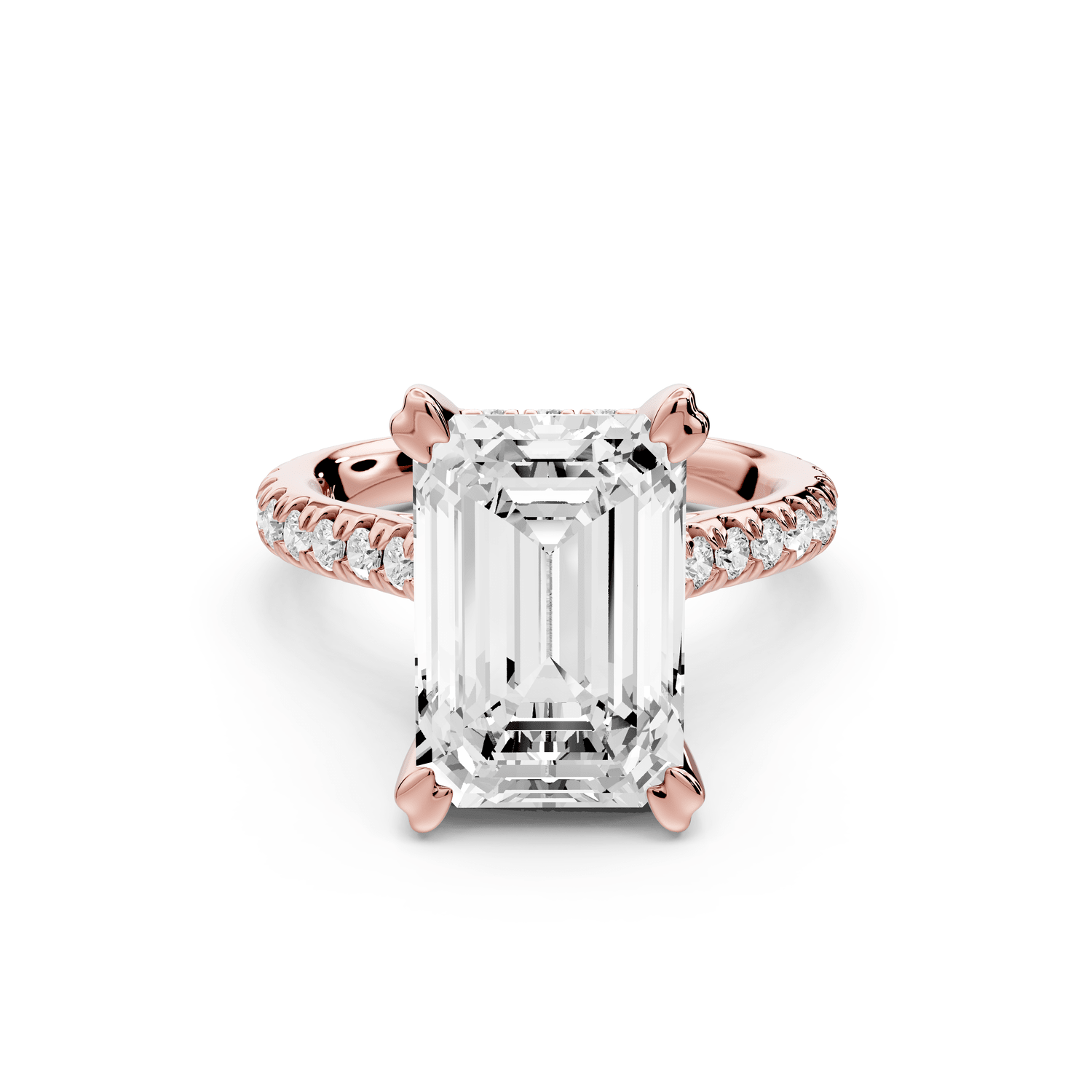 Isabella - 5ct 18k rose gold emerald hidden halo diamond bridge cathedral pavé Engagement ring - Mr. Alex Jewelry